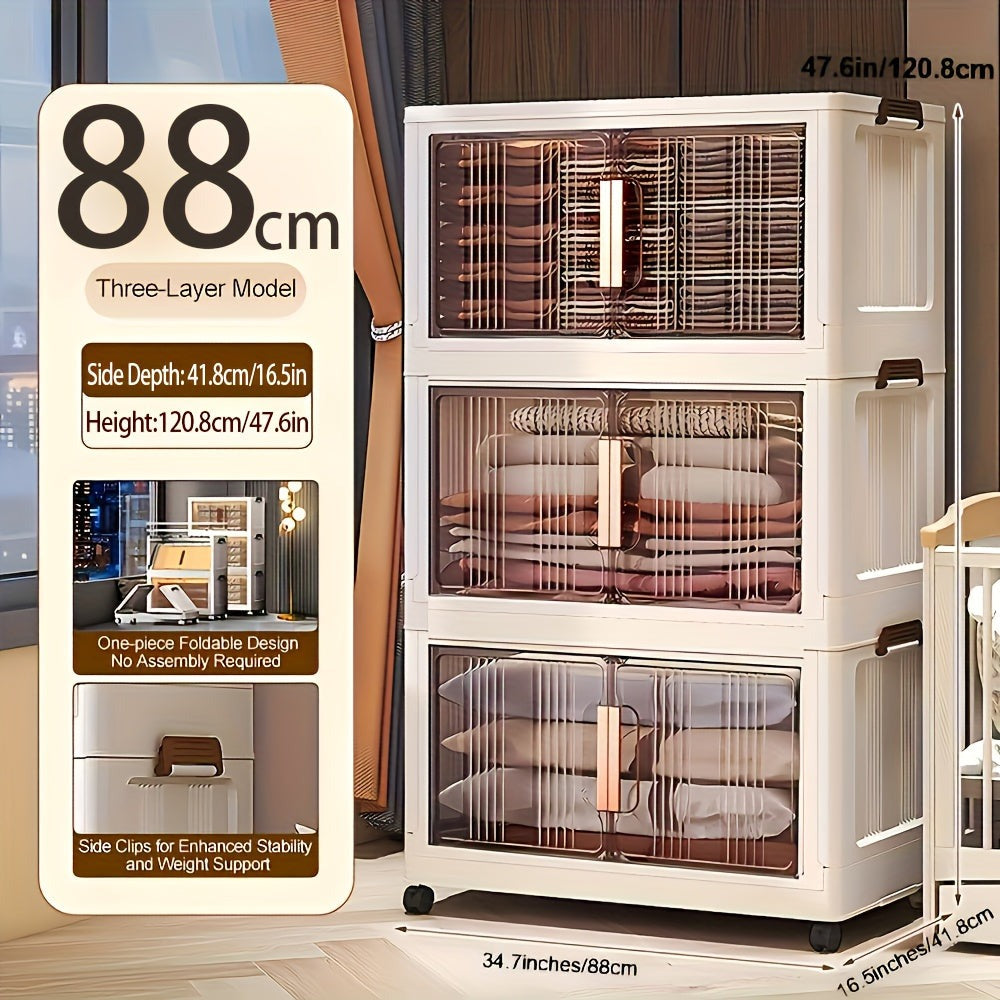 88Cm Arcenes de Almacenamiento Plegables Extra Grandes de 1/3/4/5 Niveles con Tapas, Contenedores de Plástico Apilables con Ruedas, Organizador Plegable para Armario, Dormitorio, Oficina, Cocina y Más - Casilleros de Almacenamiento Plegables y Decoración