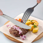 Juego de 30 piezas de cubertería de acero inoxidable plateado para 6 personas. Vajilla de alta calidad con cuchillos, tenedores y cucharas. Juego de cubertería para hotel, fiesta, boda, hogar, cocina, restaurante, exterior. Muy pulido, mango ergonómico. L