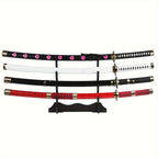 3 Piezas Set de Espadas Anime, Hoja de Bambú Segura No Afilada, Accesorio de Cosplay, Katana Espada Samurái, Regalo de Halloween y Navidad, Cinturón y Soporte para Espada