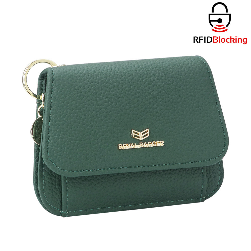 Royal Bagger Cartera Corta de Cuero Auténtico de Vaca para Mujer, Monedero con Bloqueo RFID, Múltiples Ranuras para Tarjetas y Llavero 2443