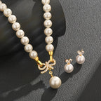 Joyería para mujer de plata 925, collar con lazo de perlas de agua dulce, aretes de botón con perlas de circonita sintética y orejas de conejo, grado AAAA, criado a mano, tamaño grande de 8 mm, seleccionado, Halloween, Navidad, Día de San Valentín, cumple