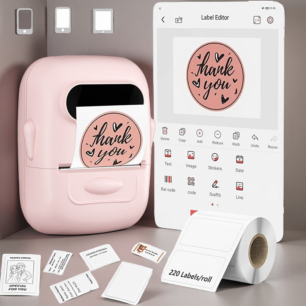 Impresora Térmica Portátil Mini Inalámbrica con Múltiples Plantillas, 1 Rollo de Papel Incluido, Conexión Inalámbrica a Smartphones y Computadoras, para Uso en Hogar y Oficina, Recargable por USB