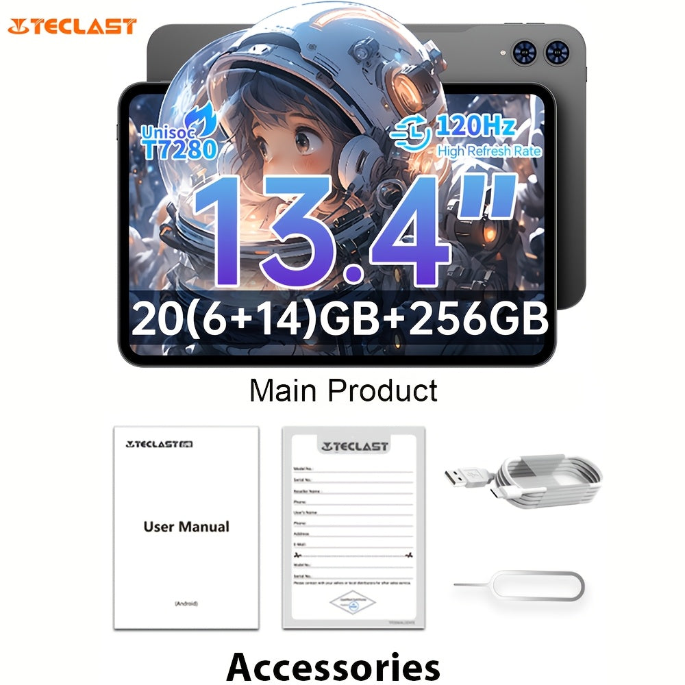 Tabletas Android | TECLAST T65 Tablet 13.4" Inch, Top Gaming 120Hz Tablet Unisoc T7280 Octa-Core 2.2GHz CPU, Android 16 Max 20GB(6+14/8+12) RAM