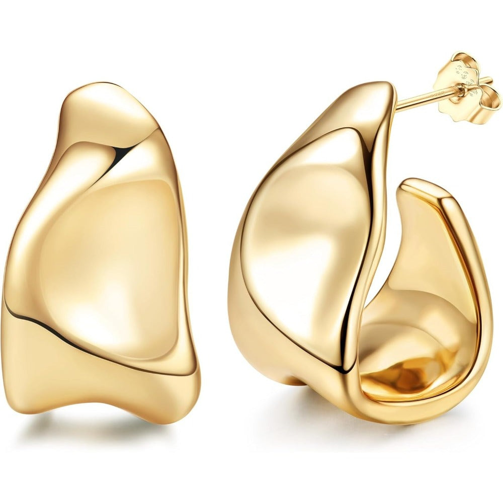 Pendientes gruesos dorados para mujer | Aro de aguja para la oreja de plata 925, chapado en oro de 14K, pendiente abrazadera abierta hipoalergénico en forma de lágrima, pendientes de declaración, elegantes y con estilo de MILACOLATO