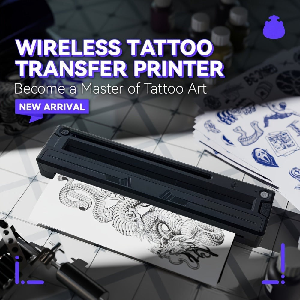 Impresora Térmica A4, Impresora de Papel para Tatúajes A4, Imprimir Etiquetas, Pegatinas y Envíos sin varillas & USB, 6 Hojas Transferibles + 6 Páginas Termales A4