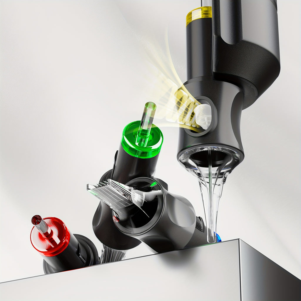 Kit de pluma máquina de tatuaje rotativa inalámbrica POSEIDON, motor sin núcleo de trazo ajustable de 2.4-4.2 mm, dos baterías con pantalla digital de 2300 mAh, viene con 10 agujas de tatuaje y otras adiciones