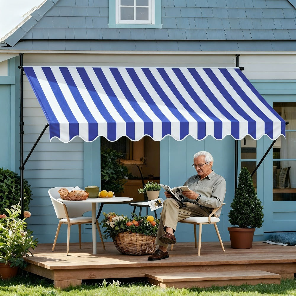 Funda para toldo de balcón con abrazadera, cubierta para toldo de balcón con manivela, sin perforación, altura ajustable para balcón y jardín