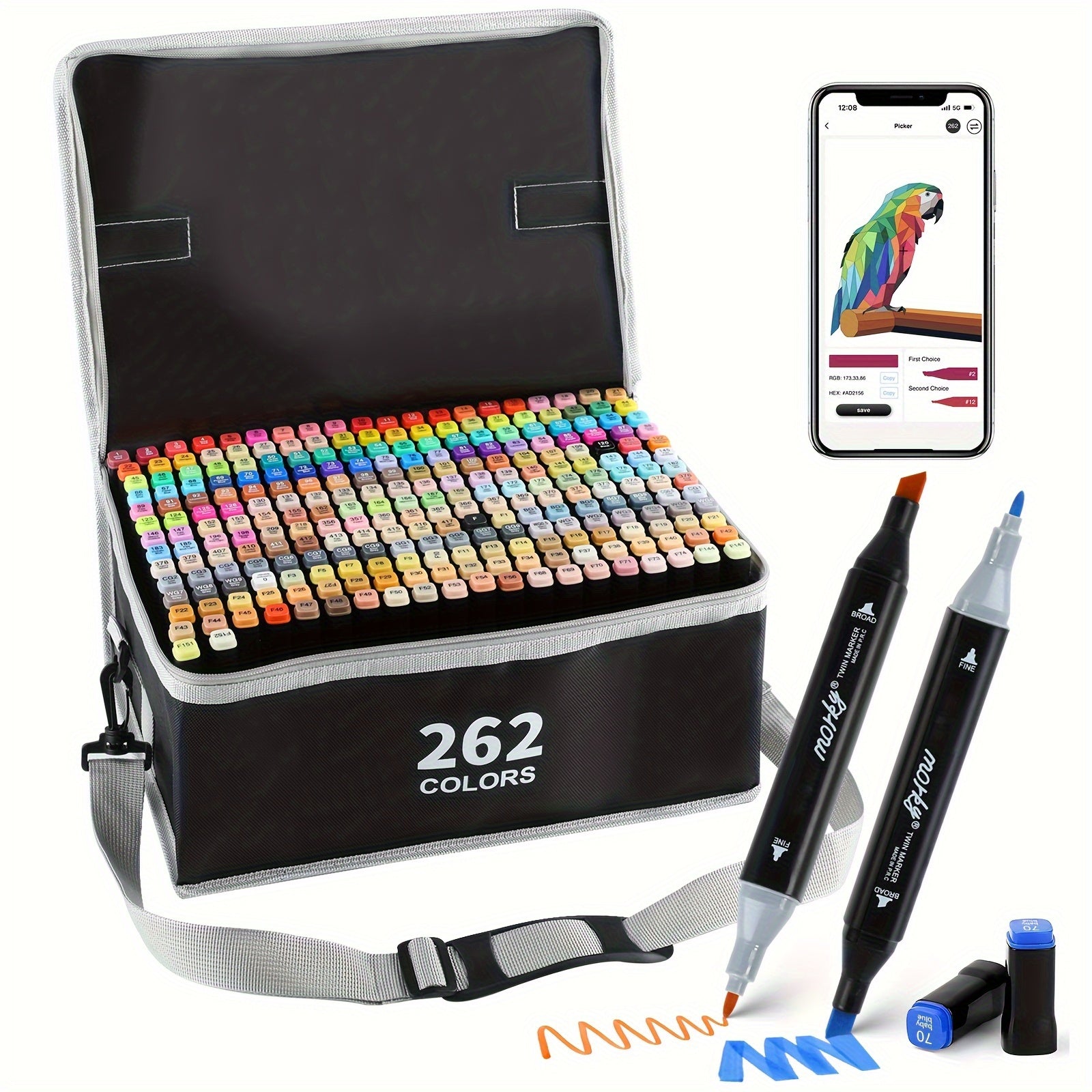 Rotulador de aceite de 262/204/168/120/80 colores, set de rotuladores de pintura de doble punta, rotulador de arte, utilizado para pintar libros, hacer tarjetas, adecuado para colorear para adultos e ilustración de artistas