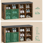 Banco para Zapatos, Estante con Asiento, Banco con Almacenamiento, Cojín, 12 Compartimentos, para Sala, Pasillo, Dormitorio, Blanco-Gris