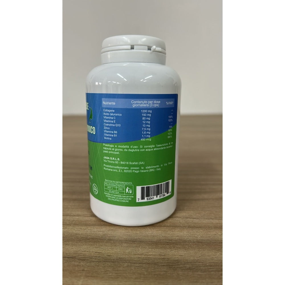 Suplemento de colágeno y ácido hialurónico, 180 cápsulas, con biotina, coenzima Q10, zinc, vitamina C, vitamina E, vitamina B1 y B6 - Hecho en Italia