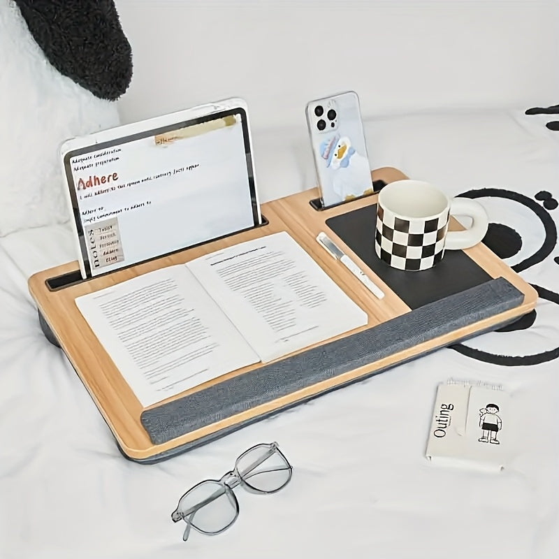 Escritorio | Escritorio de oficina multiusos con reposabrazos, alfombrilla para ratón, ranuras para tablet y teléfono, escritorio portátil