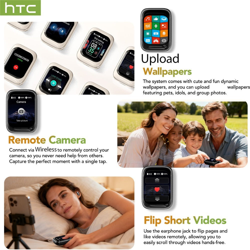 Auriculares Inalámbricos HTC NE48 con Estuche Deslizante OWS, Auriculares con Traducción Inteligente AI, Batería de Larga Duración de 30 Horas, Pantalla Táctil a Color, Baja Latencia, Micrófono con Cancelación de Ruido. Ideales para Música, Trabajo, Regal