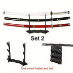 3 Piezas Set de Espadas Anime, Hoja de Bambú Segura No Afilada, Accesorio de Cosplay, Katana Espada Samurái, Regalo de Halloween y Navidad, Cinturón y Soporte para Espada