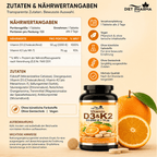 Tabletas masticables de Vitamina D3 + K2 – 120 tabletas – Sabor naranja – Suplemento alimenticio con Vitamina D3 y Vitamina K2 – Tabletas fáciles de masticar para adultos