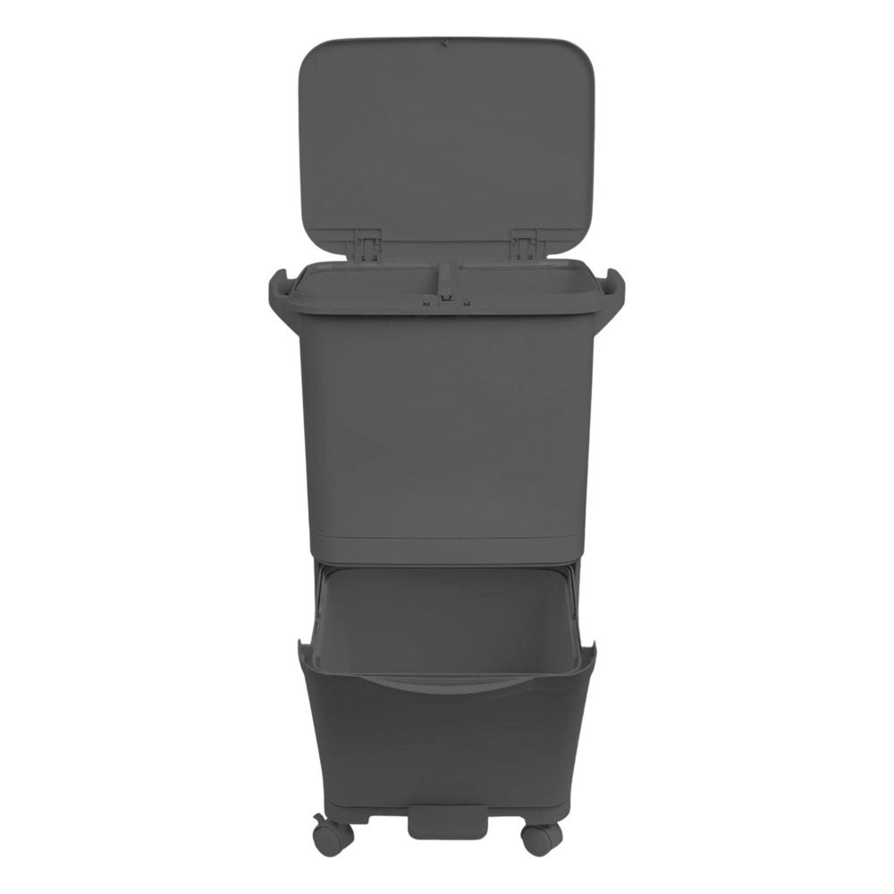 Papelera de reciclaje de clasificación selectiva con pedal. ruedas y asa de doble 38/42L
