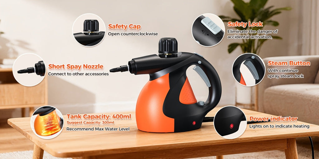 Limpiador de vapor presurizado ajustable, vaporizador de mano multisuperficie para limpieza, salida de vapor de 1 bar a 3.5 bar, caldera engrosada mejorada, limpieza 100 % libre de químicos con bloqueo de seguridad para azulejos, ventanas, baños, cocina,