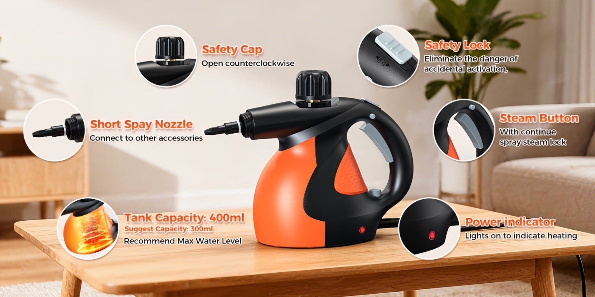 Limpiador de vapor presurizado ajustable, vaporizador de mano multisuperficie para limpieza, salida de vapor de 1 bar a 3.5 bar, caldera engrosada mejorada, limpieza 100 % libre de químicos con bloqueo de seguridad para azulejos, ventanas, baños, cocina,