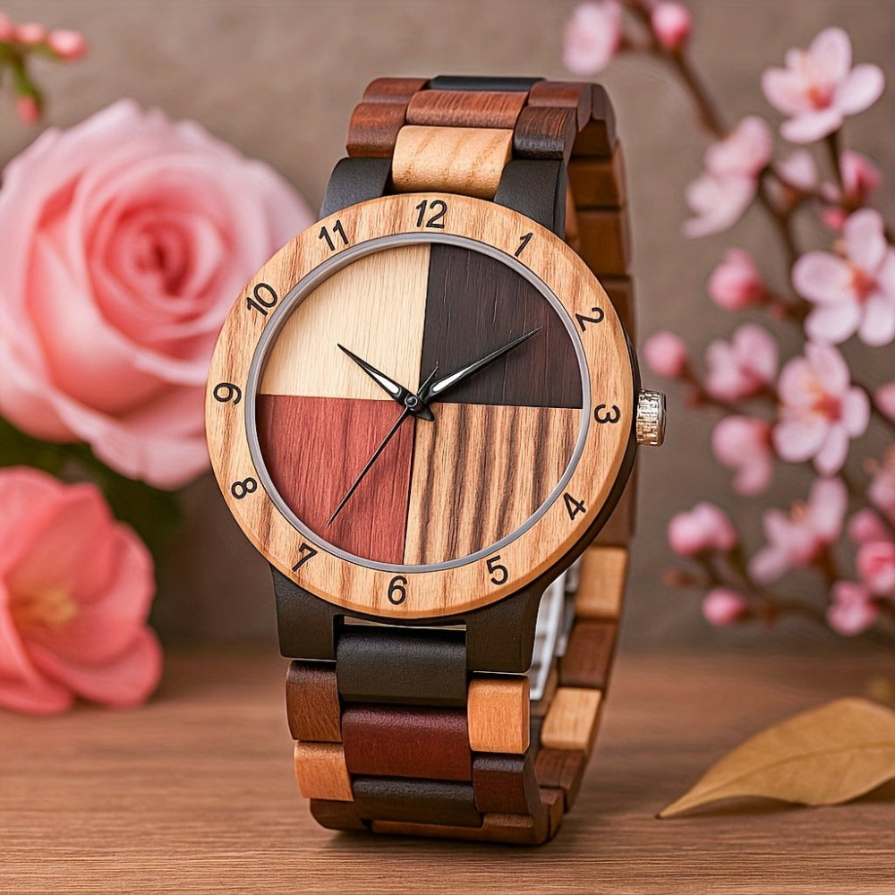 LeeEv Fashion Relojes Clásicos de Madera Ligera para Mujer en Colores Mezclados, Reloj Analógico de Cuarzo Grabado en Madera Colorida Hecho a Mano para Mujer y Regalo