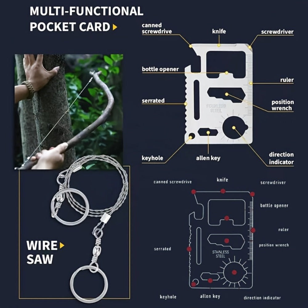 12 en 1 Kit de Equipo para Exteriores, Esenciales de Camping, Nueva Herramienta Multiusos Portátil, para Supervivencia, Camping, Regalos para Hombres