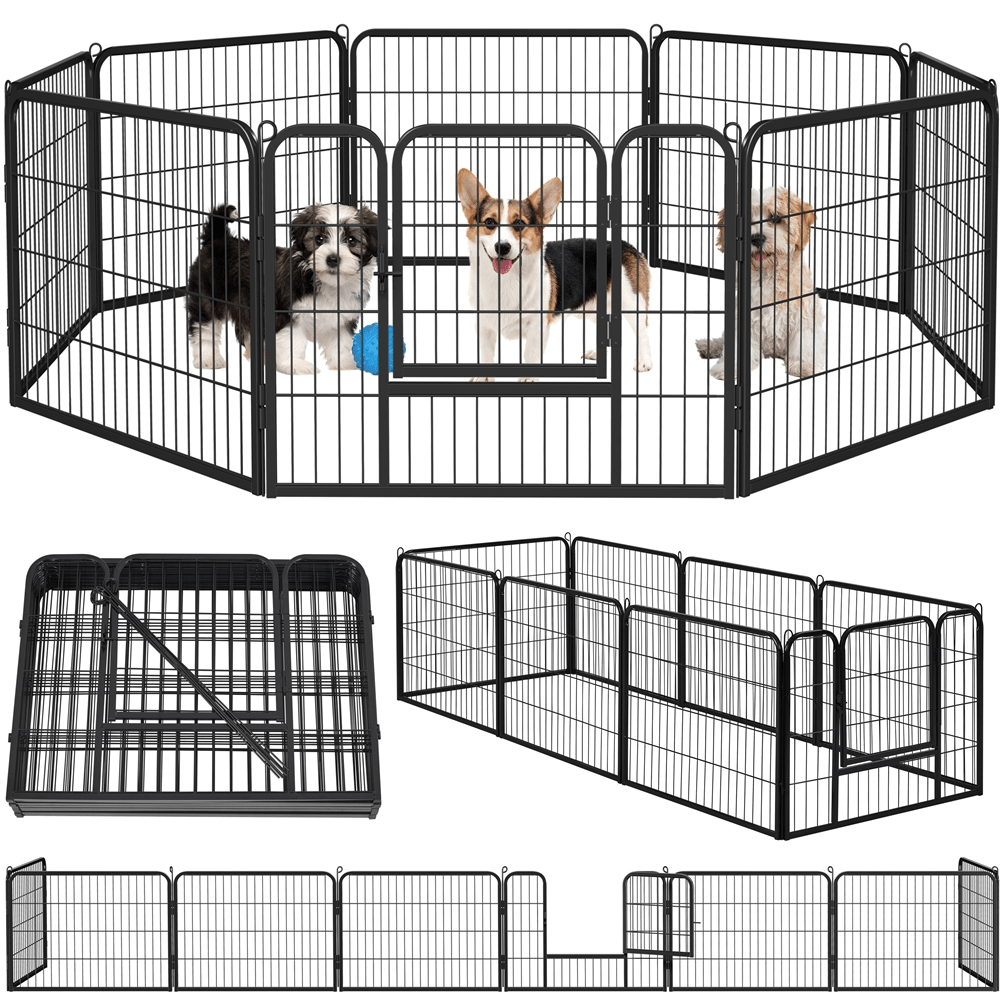 Costoffs Jaula para Perros de 80 x 60 cm con Puerta y Anillos para Piso, Ideal para Uso Interior y Exterior