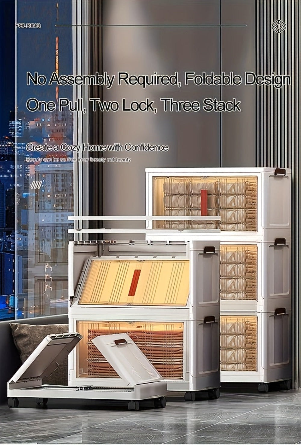 88Cm Arcenes de Almacenamiento Plegables Extra Grandes de 1/3/4/5 Niveles con Tapas, Contenedores de Plástico Apilables con Ruedas, Organizador Plegable para Armario, Dormitorio, Oficina, Cocina y Más - Casilleros de Almacenamiento Plegables y Decoración