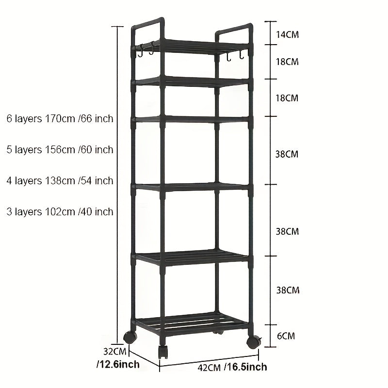 Estante de Almacenamiento Rodante de 5/6 Niveles - Organizador Multicapa de 167.64 cm - Ahorro de Espacio, Estante Ajustable y Multifuncional, Adecuado para Cocina, Baño, Sala de Estar, Oficina y Estudio, Solución de Almacenamiento Perfecta, Estante de Pi