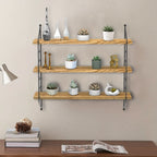Estante Flotante de Pared, Unidad de 3 Niveles, Estantes Flotantes Rústicos para Cocina, Almacenamiento de Pared Ajustable, Estanterías Montadas en Pared para Libros, Plantas, Madera y Metal, Estantes de Exhibición para Sala, Dormitorio, Cocina, Estantes
