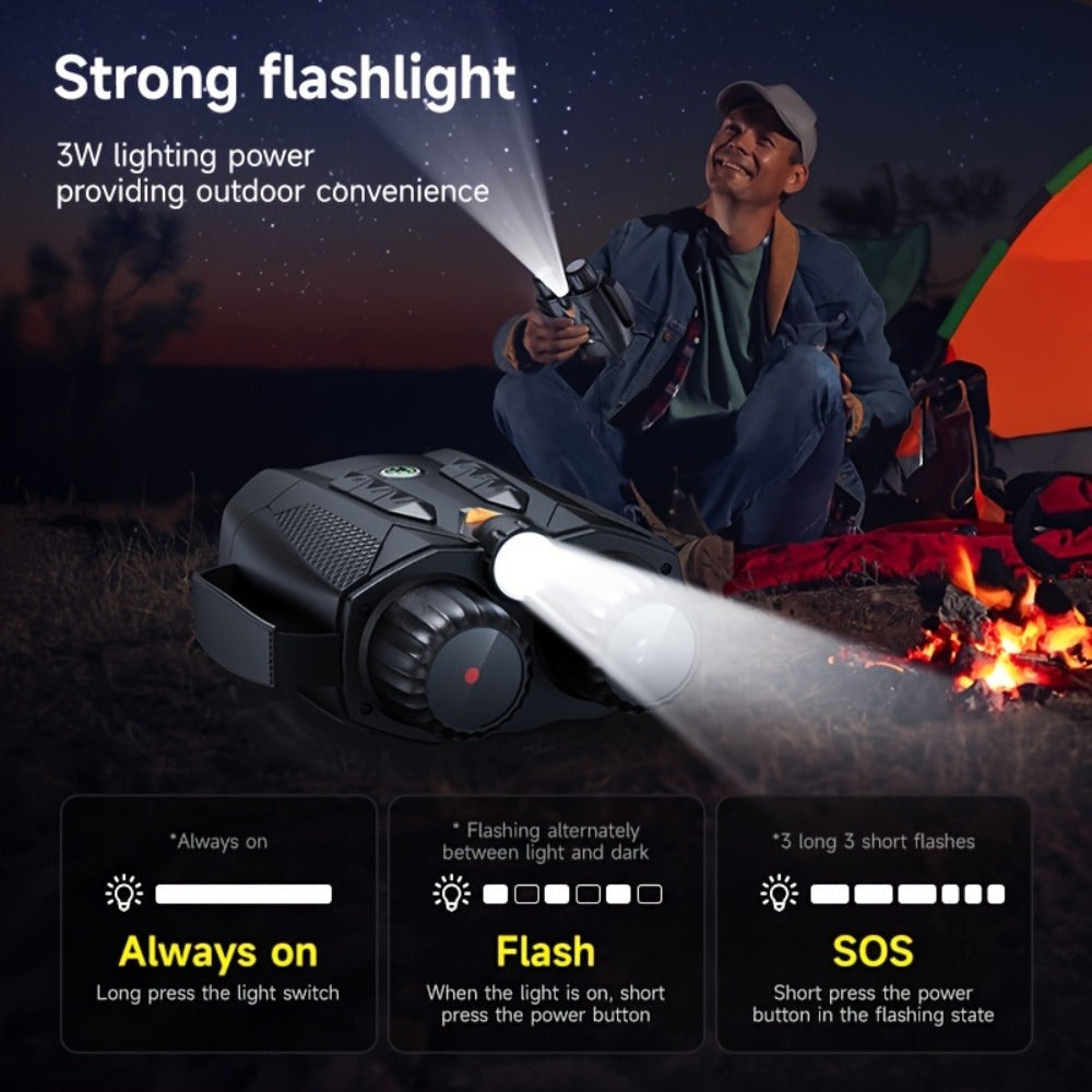 Binoculares de visión nocturna 4K HD, gafas de visión nocturna con pantalla de 3 pulgadas y linterna, adecuadas para la caza al aire libre en la oscuridad, seguridad para acampar, observación de la vida silvestre, zoom digital 10X, batería incorporada de
