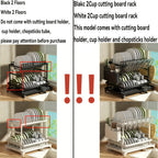 Juego de escurridor de platos de 2 niveles con bandeja de goteo - Espera de metal grande para platos con desagüe, soporte para vasos, soporte para cubiertos y sistema de desagüe adicional - Accesorios de cocina para secado y organización eficiente de plat