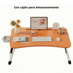 Mesa plegable multifunción para cama y sofá con portavasos, 60×40×28 cm, mesa auxiliar con atril para leer en la cama, bandeja multifunción para ordenador, libros, trabajo y estudio en casa (con cajón / sin cajón)
