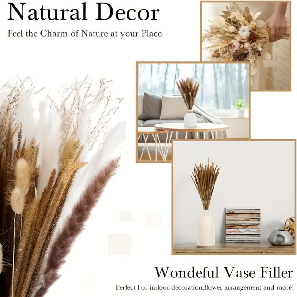 Ramo de Flores Secas de Hierba de las Pampas 200 piezas, Cola de Conejo 43.18 cm, Flores Naturales Esponjosas y Pomposas para Decoración de Bodas, Hogar o Fiestas - Estilo Bohemio (Clásico)