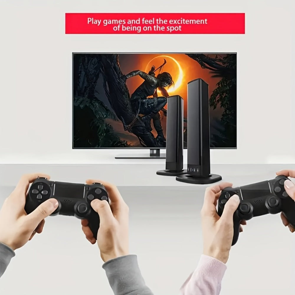 Barra de Sonido Estéreo para Smart TVs, Subwoofer sin varillas 2 en 1, Sistemas de Cine en Casa, Mejora de Graves, Conectividad Inalámbrica, TF, AUX, FM, RCA, TWS, Batería Recargable Integrada de 2000mAh, Compatible con Reproductor de DVD, TV, Computadora