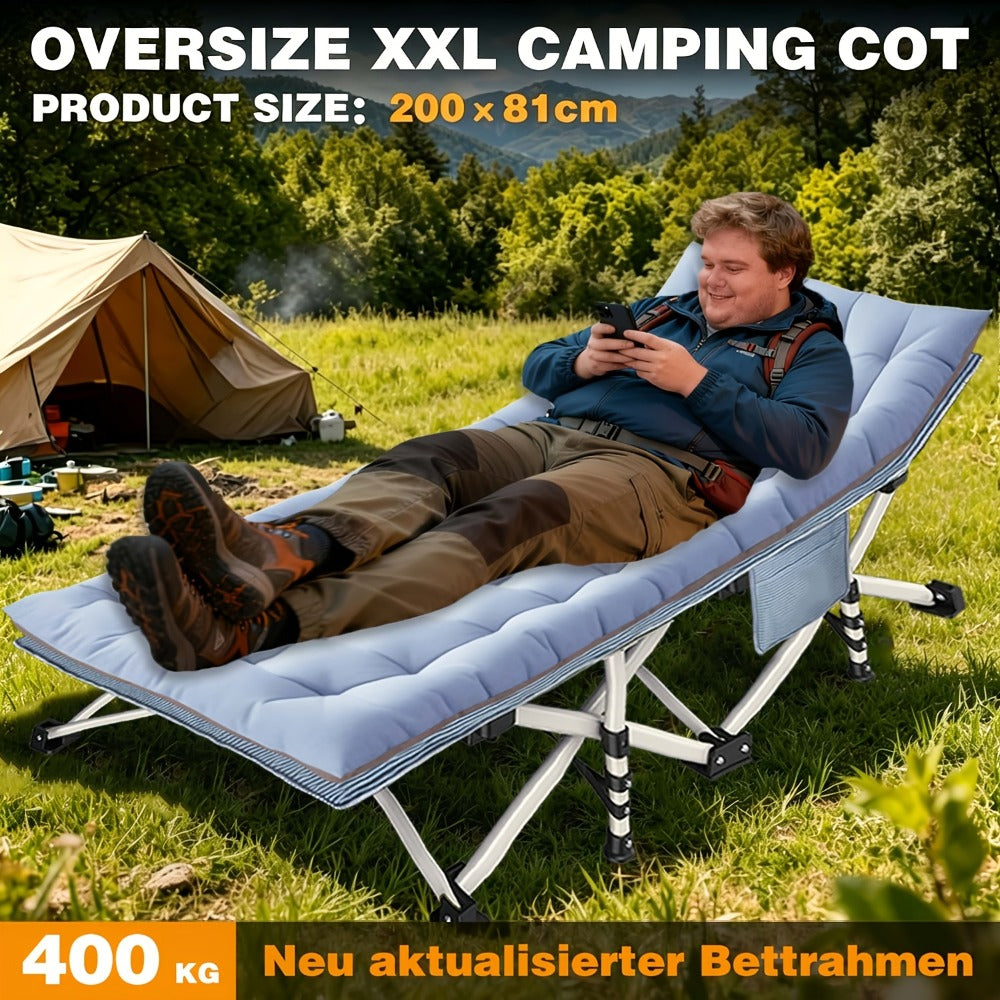 Cama de campaña plegable extragrande para adultos, con colchón grueso, 300 kg-400 kg, cama de exterior de alta resistencia con bolsa de transporte, cama portátil para viajes al aire libre, camping, playa, vacaciones