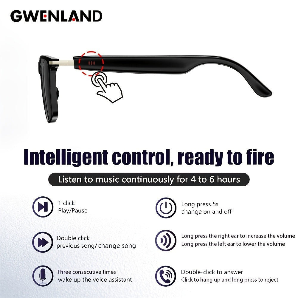 Gafas de audio inteligentes multifuncionales con tecnología de onda sonora incorporada, altavoz lineal, compatibles con llamadas inalámbricas, contestar llamadas, rechazar llamadas, escuchar música con gafas, control de fotos, batería grande de 85mAh*2, b