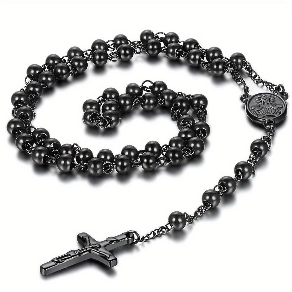 Collar de acero inoxidable para hombre con cuentas en forma de Y de la Biblia de Jesús