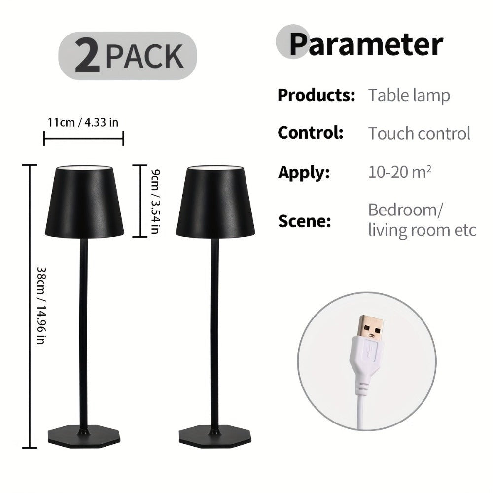 Lámpara de escritorio inalámbrica, paquete de 2, lámpara LED portátil, alimentada por interfaz USB, con función de atenuación ajustable de 3 colores, adecuada para restaurantes, dormitorios/bares, fiestas al aire libre/camping/luces nocturnas de cafetería