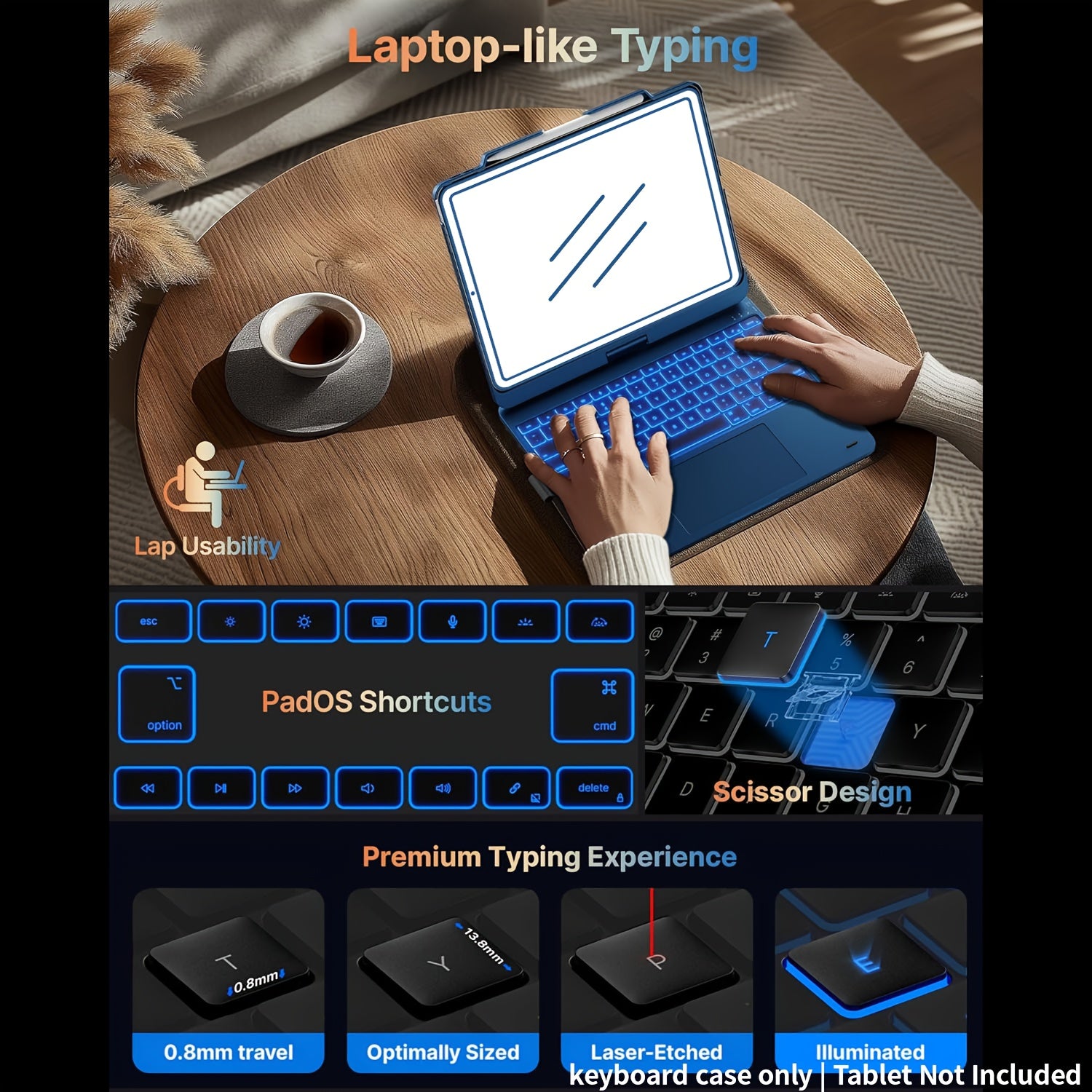 Funda con teclado giratorio para iPad para escritura, estudio y trabajo móvil