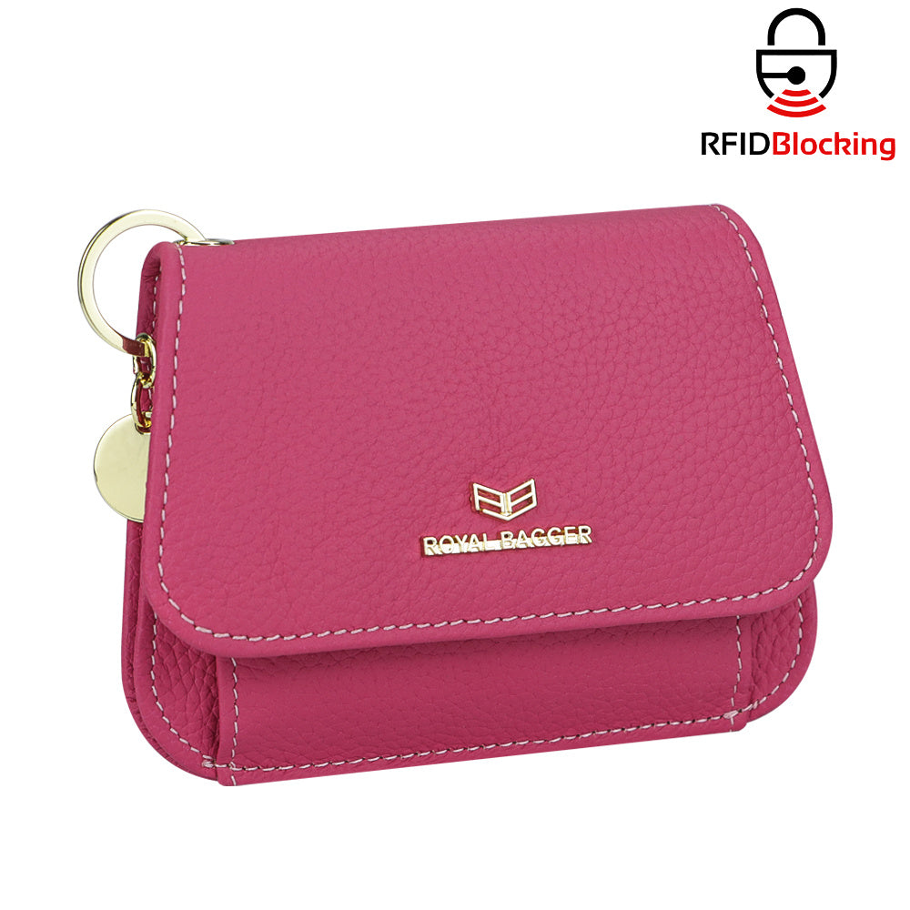 Royal Bagger Cartera Corta de Cuero Auténtico de Vaca para Mujer, Monedero con Bloqueo RFID, Múltiples Ranuras para Tarjetas y Llavero 2443