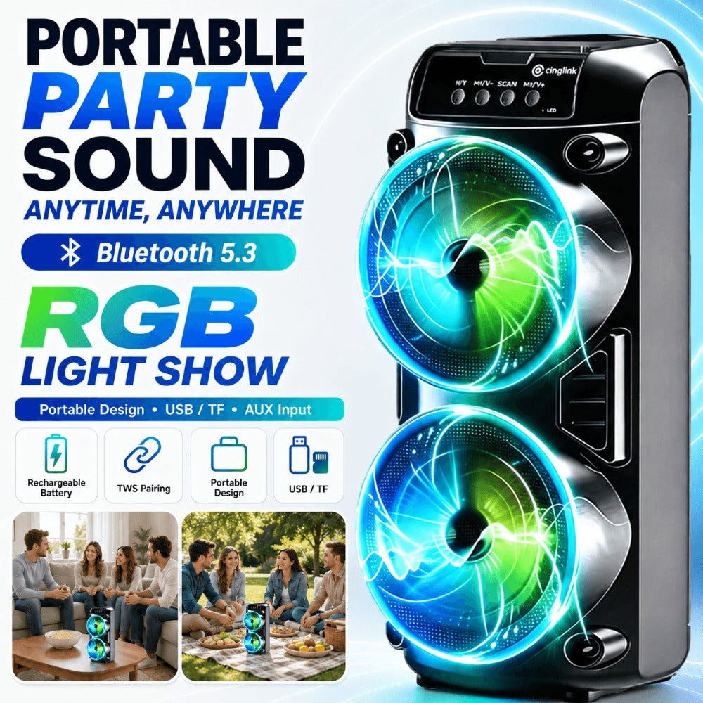 Altavoz Inalámbrico Portátil con Subwoofers Duales de 3 Pulgadas para Bajos Potentes, Radio FM, Luces LED para Fiestas, Micrófono Incorporado y Altavoces de Alto Volumen. Ideal para Uso Doméstico, Cumpleaños, Camping, Día de San Valentín, Pascua, Día de l