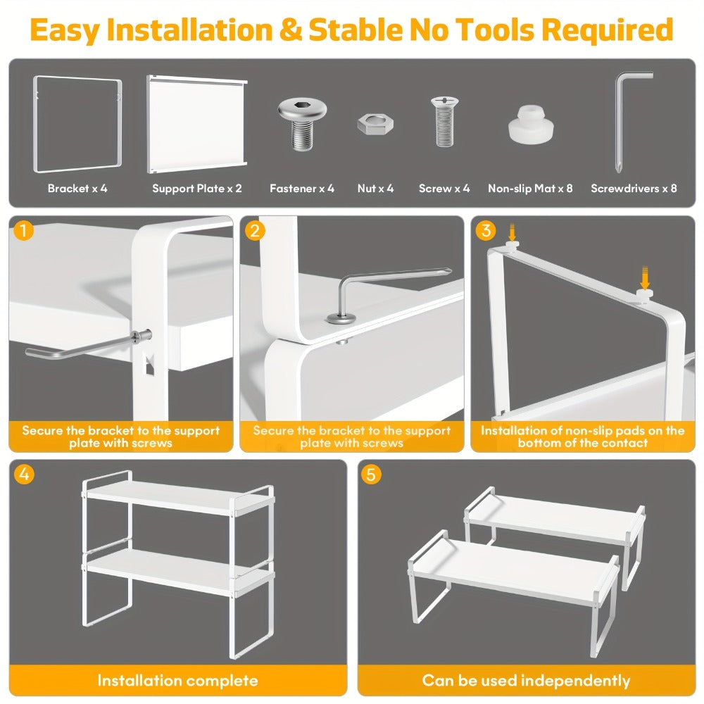 Estantería de cocina extensible para 1pc/2pcs, estante dorado para almacenamiento de especias, adecuado para encimeras de cocina, despensa, armarios, refrigerador ()