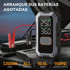 Arrancador de Coche 12000A con Compresor de Aire Inflador de Neumáticos Inalámbrico, Booster de Batería de 25000mAh con Pack de Batería Externa y Linternas LED, Caja de Arranque Automático de 12V para Todos los Vehículos de Gasolina o Diésel de 10.0L, Pan