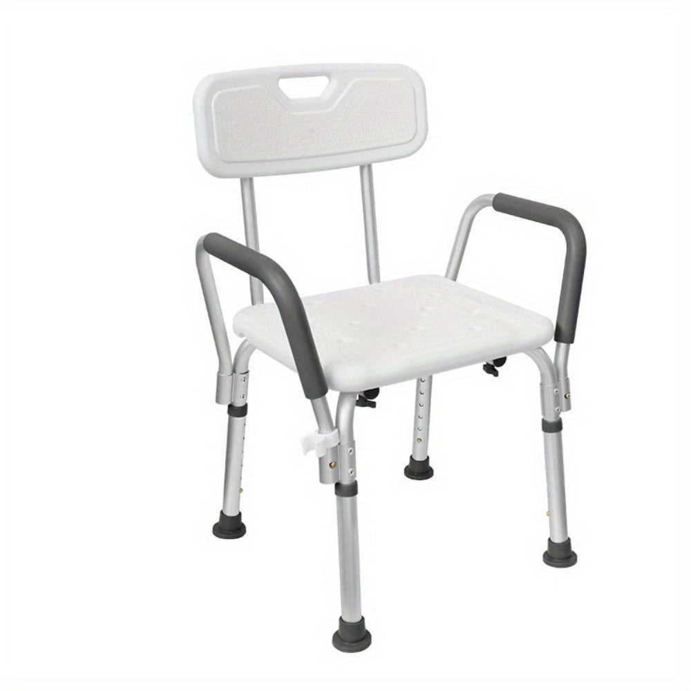 75. Taburete de ducha de aluminio ajustable en altura de 5-88 cm con reposabrazos y respaldo, para personas mayores y mujeres embarazadas.