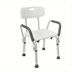 75. Taburete de ducha de aluminio ajustable en altura de 5-88 cm con reposabrazos y respaldo, para personas mayores y mujeres embarazadas.
