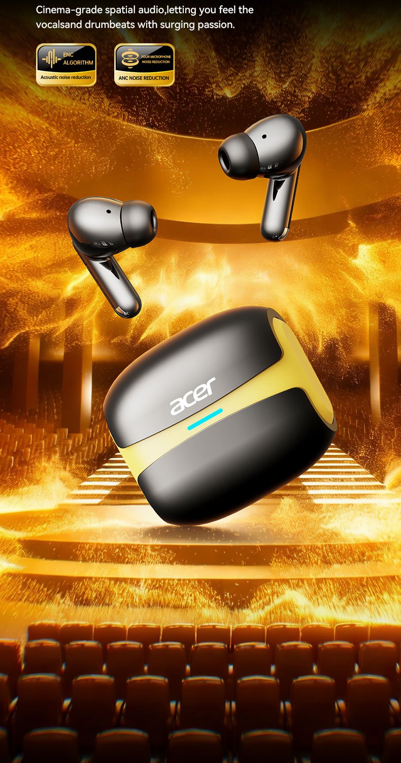 Auriculares Bluetooth | Acer 2026 Nuevos Auriculares Inalámbricos, Cancelación Activa de Ruido, Control Táctil, Micrófono Capacitivo, Calidad de