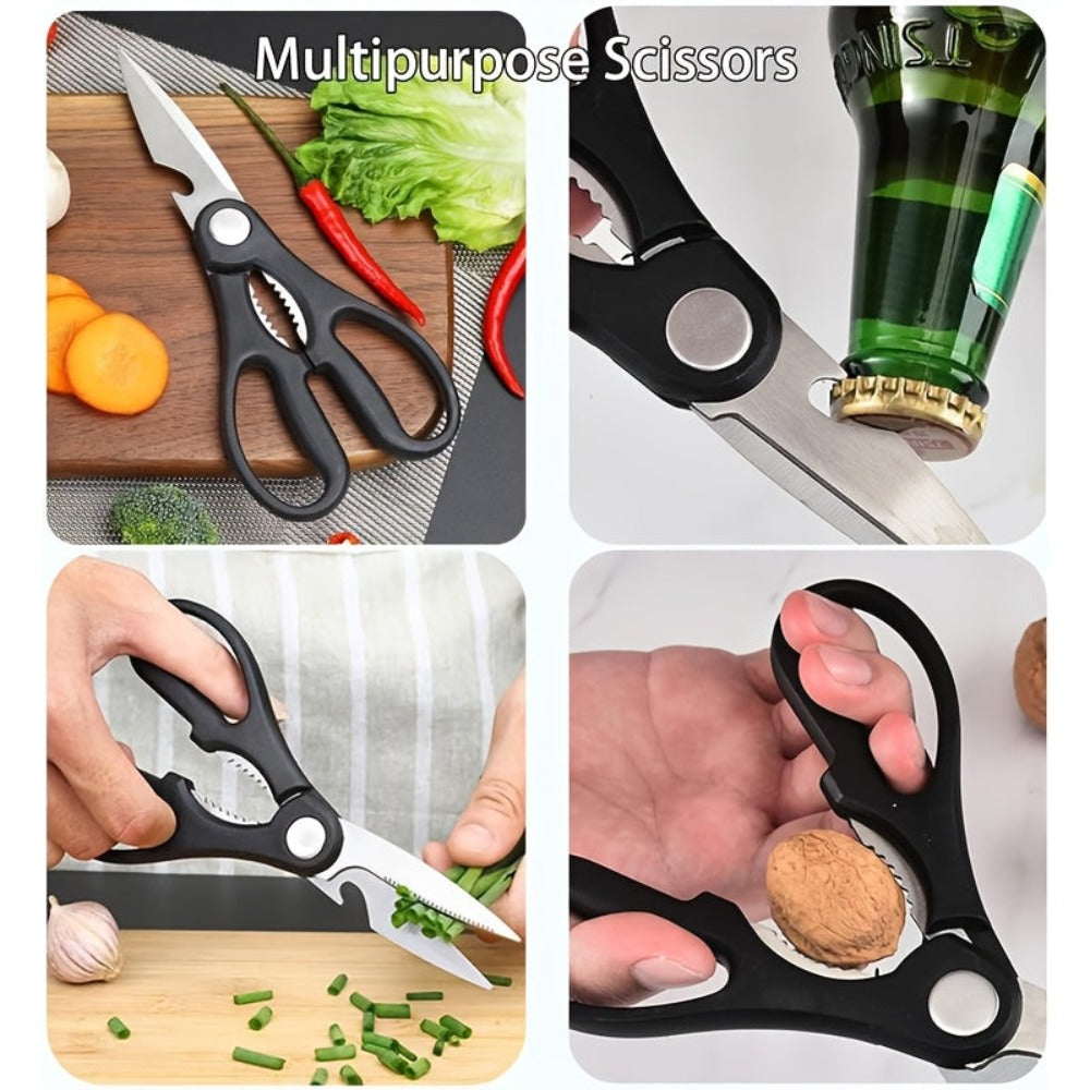 Juego de 6 cuchillos de cocina profesionales, que incluye un cuchillo de chef, un cuchillo para rebanar, un raspador y tijeras, fabricados con acero inoxidable de alto carbono para una afilada excepcional, con un mango ergonómico de madera que evita el pe
