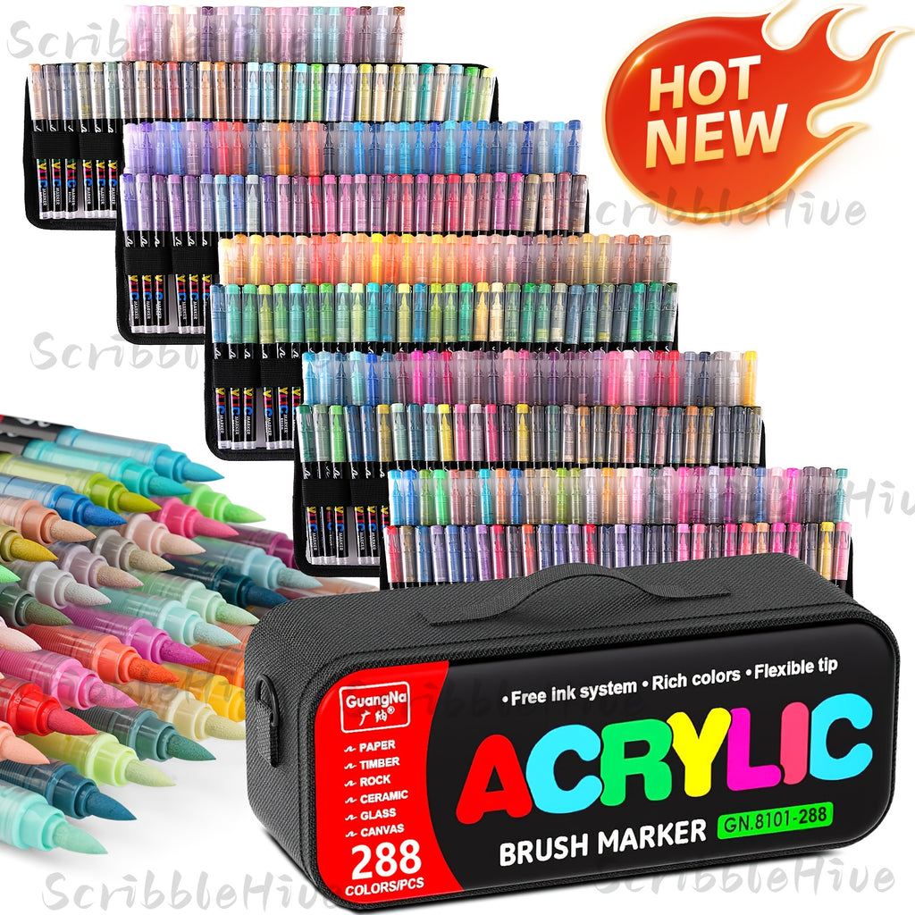 Rotuladores | Guangna Juego de rotuladores acrílicos nuevos de 288/240 colores, tinta líquida, rotuladores de dibujo artístico, empaque elegante