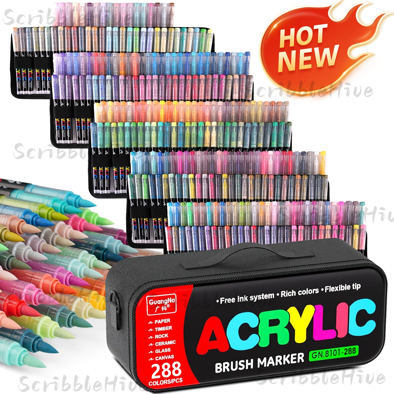 Rotuladores | Guangna Juego de rotuladores acrílicos nuevos de 288/240 colores, tinta líquida, rotuladores de dibujo artístico, empaque elegante