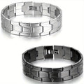 Jewelrywe Joyería Brazalete para Hombre Negro Plateado 304 Brazalete de Enlace de Acero Inoxidable 304 con Bolsa de Regalo