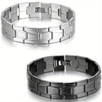 Jewelrywe Joyería Brazalete para Hombre Negro Plateado 304 Brazalete de Enlace de Acero Inoxidable 304 con Bolsa de Regalo