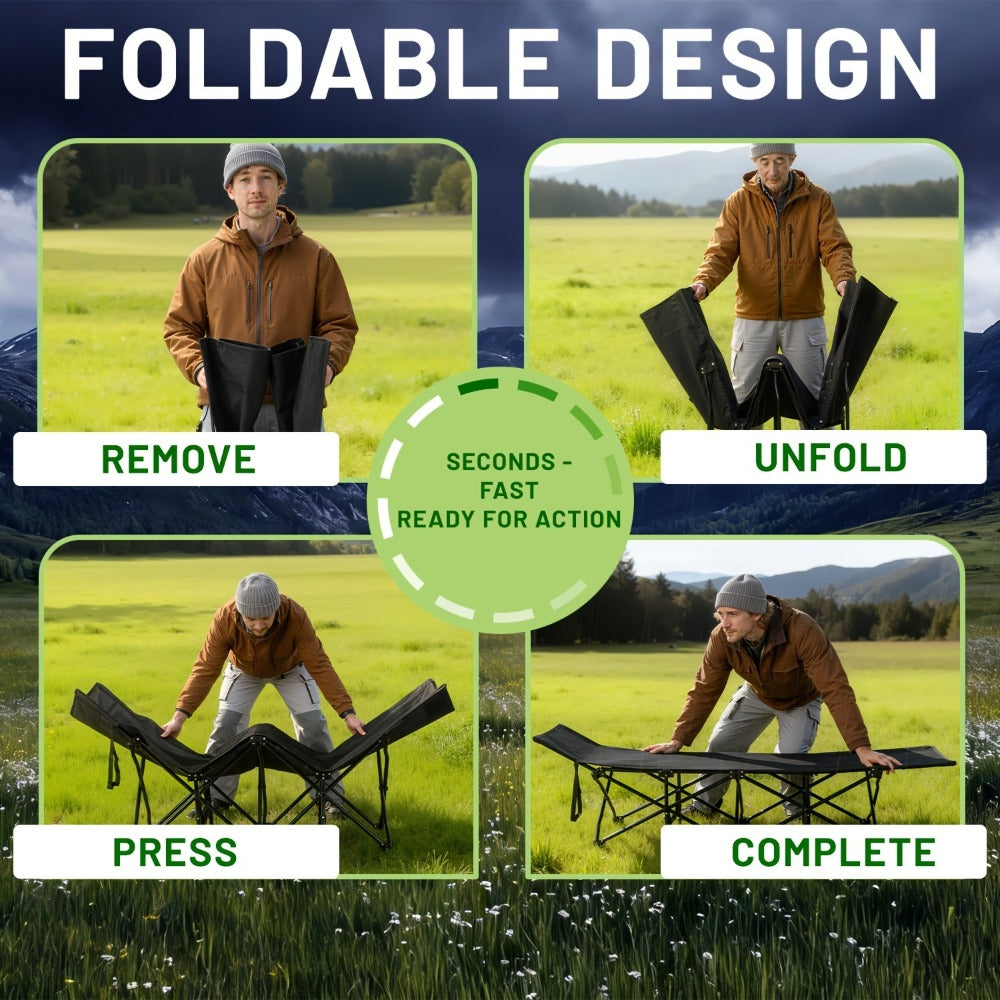 Cama de campaña para adultos con cojín extra grueso de 4 cm, cómoda y plegable, cama portátil para dormir, soporta 150 kg